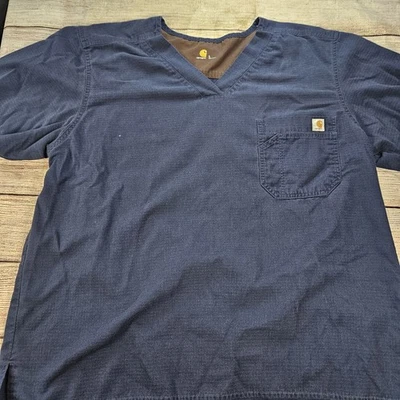 Carhartt Men’s Ripstop Front Pocket V-Neck Scrub Top Size Large Navy Blue - Image 1 of 4
