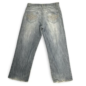 VTG Avirex Jeans Mens 36/32 Y2K Wide Baggy Embroidered Distressed Streetwear - Picture 1 of 13