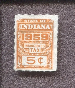 State Revenue Stamp - 1959 Indiana Intangible Tax - 5c Orange - Picture 1 of 2