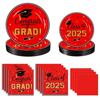 200 Pcs Graduation Table Decorations Party Supplies - Red Black Graduation Pl... - Image 1 of 4