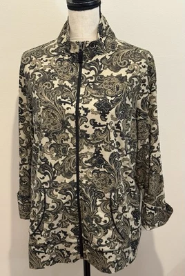 Chaqueta Negra Tan Cremallera Manga Larga Paisley Mujer Talla Grande Foto 1 de 4