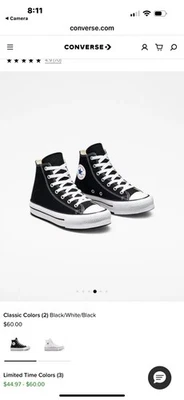 Zapato Converse Youth Chuck Taylor All Star EVA Plataforma Elevadora Estilo # 372859F, Talla 4 Foto 1 de 4
