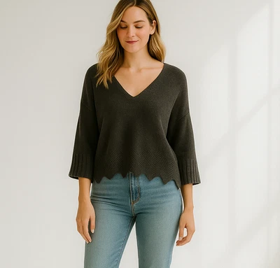 Suéter NSF Para Mujer Gris Alpaca Lana Merino Telar a Mano Ligero Pequeño Boho Foto 1 de 4