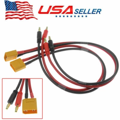 2pcs XT90 Male to 4mm Banana Plug Cable Connector For Lead Battery Charge 12AWG - Image 1 of 4