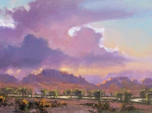TOM HAAS painting ''San Juan Twilight' oil 11x14 Utah mountains sky rain clouds - Picture 1 of 2