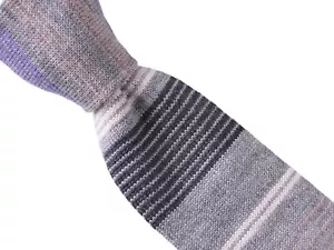 Cravatta Eton of Sweden grigia in maglia di lana punta quadrata a righe intrecciata - Foto 1 di 5