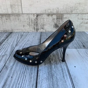 Dolce & Gabbana Black Patent Leather Studded Embellished Peep Toe Pumps Size 7.5 - Picture 1 of 9