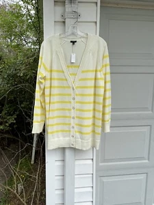 NWT Talbots Classic White Yellow Striped V-Neck Cardigan Sweater 1X - Picture 1 of 6