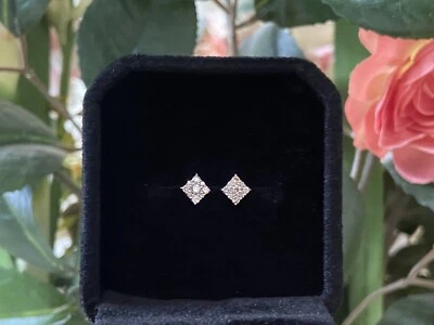 Juego de aretes con tachuelas de diamantes de 0,2 quilates en oro blanco fino de 18 k/delicados/para ella Foto 1 de 4