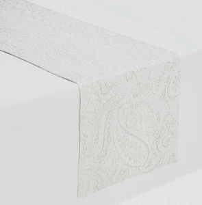 Waterford Linens Esmeralda Table Runner 72x14" Paisley White Christmas Holiday - Picture 1 of 12