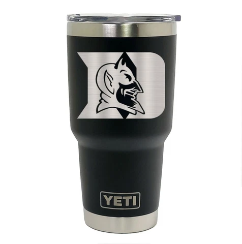 DUKE BLUE DEVILS YETI Laser Engraved 20 or 30 oz. Black Stainless Steel Tumbler Cover
