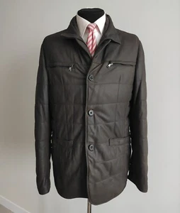 Gimos Mens Leather Brown Button Zip Jacket Size IT 56 - Picture 1 of 14
