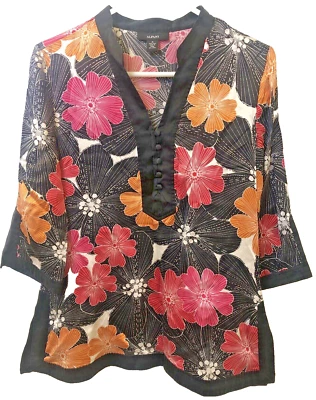 Blusa túnica top floral asiática 100 % seda Alfani talla 4 Foto 1 de 4