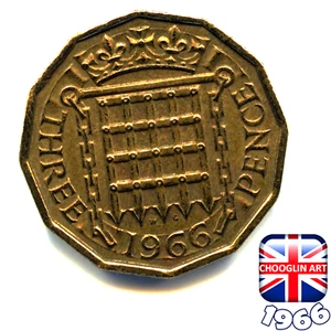 A BRITISH 1966 ELIZABETH II THREEPENCE 3d coin, 59 Years Old! - Picture 1 of 2