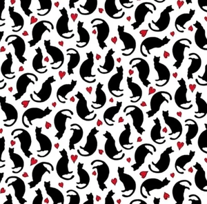 Feline Drive Fabric BONJOUR Cats with Hearts White - Fat Quarter (18"x22") FQ - Picture 1 of 8