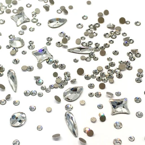 100 Assorted Mix Round Shaped Sizes Swarovski Flatback nail art clear CRYSTAL - Picture 1 of 2