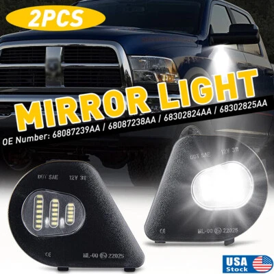 Luces LED de charco de espejo retrovisor lateral 2 piezas para Dodge Ram 2010-2019 1500 2500 3500 4500 Foto 1 de 4