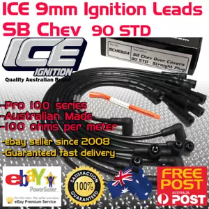 ICE PRO 100 9mm Spark Plug Leads SB CHEV Over R/Cover 90 STD Female Cap Black - Picture 1 of 10