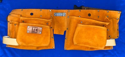 SUEDE LEATHER DOUBLE SPLIT 10 POCKET TOOL POUCH BUILDERS BELT STORAGE - Image 1 of 3
