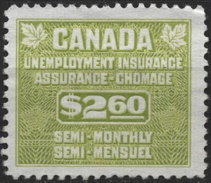 Canada 1955 VanDam #FU54 $2.60 yellow green, Unemployment Insurance Stamp, used - Picture 1 of 1