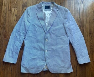 Tailorbyrd Seersucker Blazer Mens Size 40L Long Blue Striped Stretch 2 Button - Picture 1 of 14