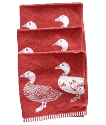 3 Stück Kracht Baumwolle Frottee Küchentuch Handtuch 50x50 cm Enten burgund weiß - Bild 1 von 4