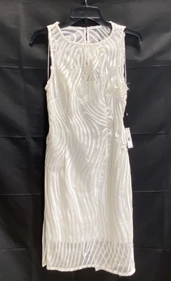 Adrianna Papell Women Ivory Satin Sheath Dress Size 6 - Image 1 of 4