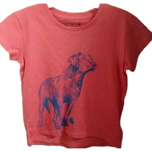 Carhartt Short Sleeve Tee T Shirt Girls Size 4,5,6, Or 6X Red w/Lab Dog - Picture 1 of 3