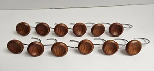 Anelli Tenda Doccia Legno Set 12 Ganci Bagno Moderni Marrone Woodgrain Look Metallo - Foto 1 di 6