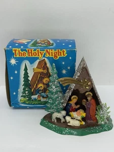 Ornamento natalizio vintage in miniatura plastica Natività in scatola Hong Kong anni '60 - Foto 1 di 20