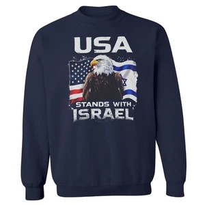 USA Stands With Israel - Bald Eagle Flags Patriotic Unisex Crewneck Sweatshirt - Picture 1 of 8