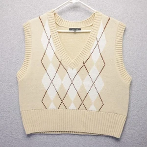 Love Tree Sweater Vest Womens L Argyle Knit Tan Old Money Preppy Light Academia - Picture 1 of 11