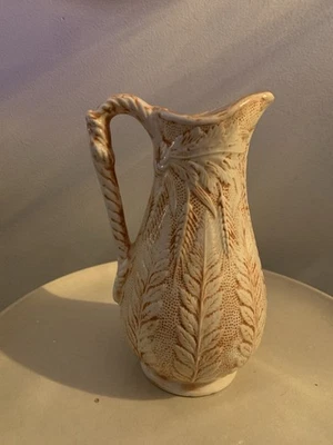 Antique Rockingham Bennington-Style Relief Pitcher 19th C Molded Fern Wheat Jug - Image 1 of 4