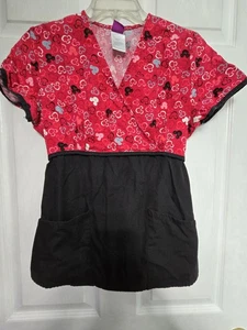 Disney Scrub Top Size XS-Red/Black Mickey Mouse Mock Wrap-Chest 19.5"/L 25" - Picture 1 of 4