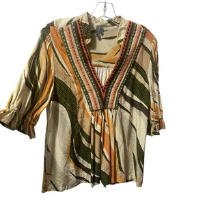 Camicia Anthropologie x Bl-nk London Stephanie Boho scollo a V geometrica taglia media - Foto 1 di 15