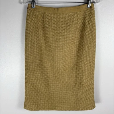 Boden Women's 10R Beige Wool Tweed Knee High Ribbon Waist Lined Zip Pencil Skirt - Image 1 of 4