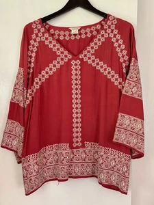 Sundance Burnt Orange V Neck Embroidered Tunic US Large - Picture 1 of 5