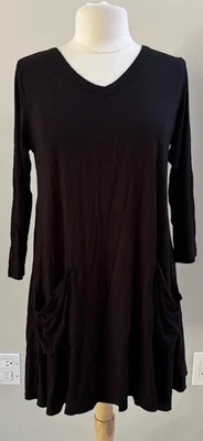 Cómodo Top Túnica EE. UU. Para Mujer M Negro Manga 3/4 Bolsillos Jersey Tejido Fluido EE. UU. USADO EN EXCELENTE ESTADO Foto 1 de 4