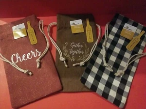 Wine Gift BagTote Draw String Embroidered Words *3pc*Thanksgiving Christmas wine - Bild 1 von 7