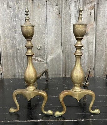 Par de andirons antigos vitorianos de bronze para lareira decoração de casa - Imagem 1 de 4