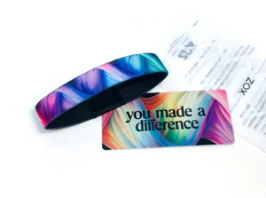 ZOX **YOU MADE A DIFFERENCE** Silver Single small Wristband w/Card NIP - Picture 1 of 3