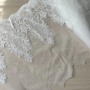 4.5 Yards 10" Wide- White Mesh Tulle Lace with Embroidered White Flower tt003 - Picture 1 of 2