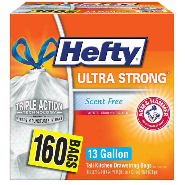 Hefty Ultra Strong 13gal Drawstring Bags - Scent Free, Pack of 160