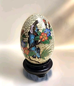VTG Chinese enamel cloisonne egg with stand - 2.5" - bird and flowers figurine - Picture 1 of 8
