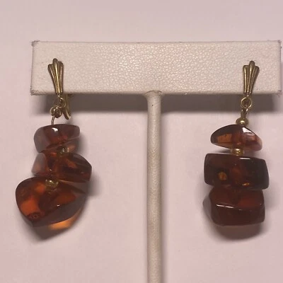 Pendientes Araña Gota Ámbar Rellenos de Oro 12K, 1.5" Largo, Dangel, Gota 051821 Foto 1 de 4