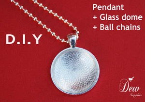 10 x DIY round silver pendant kit 1" tray bezel glass cabochon chain 25mm supply - Picture 1 of 2