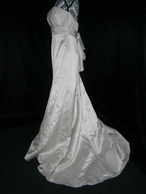 Jenny Yoo Wedding Dress 8 Silk Strapless Button Train Bow Empire Fit N Flare - Image 1 of 4
