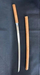 Espada de imitación Shirasaya tallada patrón bambú Wakizashi japonesa antigua - Imagen 1 de 7
