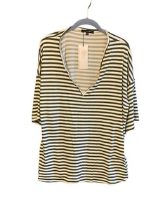 Yana K Top Women’s Blue White Large Brush Stripes Mia Pullover Short Bell Sleeve - Afbeelding 1 van 9