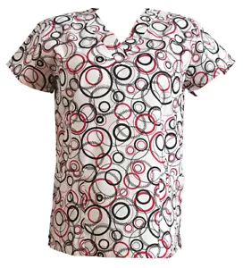 Women's Fashion Medical Nursing Scrub Tops Red Black Loops S - Picture 1 of 2
